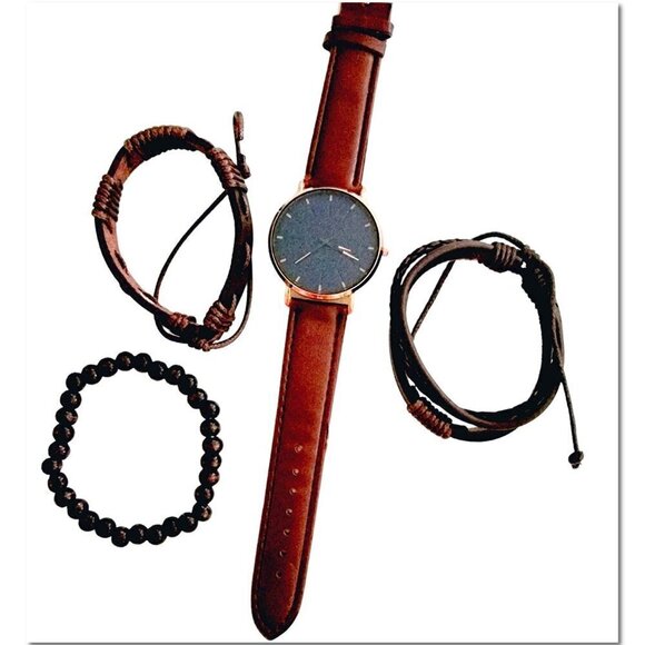 Unisex Adjustable Hemp Cord Braided Rope Wristbands Bracelets Watch Set - Picture 1 of 12